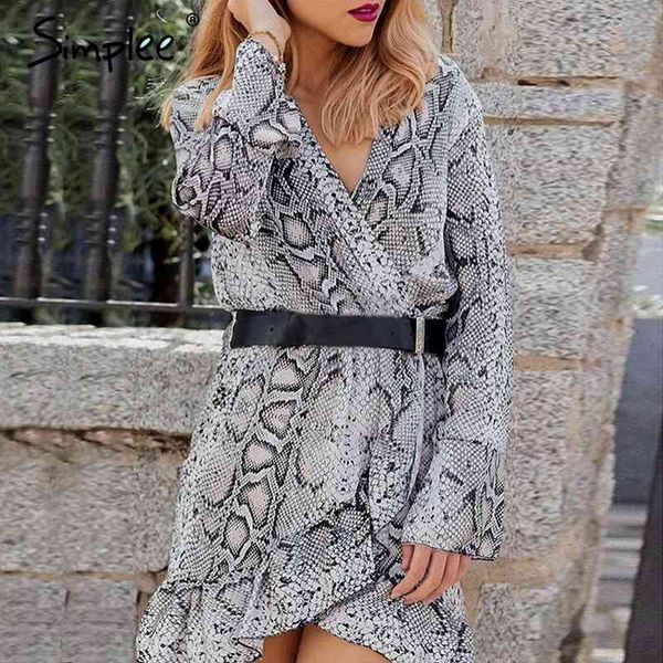 simplee snake print wrap v neck flare sleeve autumn women ruffle hem elastic waist mini party vestidos, Black;gray
simplee snake print wrap v neck flare sleeve autumn women ruffle hem elastic waist mini party vestidos, Black;gray