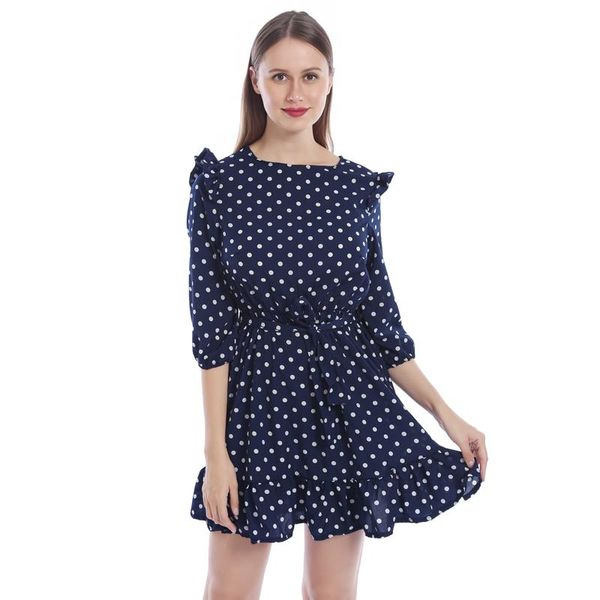 casual dresses women summer dress fashion ruffle trim sashes 3/4 sleeves round neck dot print ladies sweet cute a line, Black;gray
casual dresses women summer dress fashion ruffle trim sashes 3/4 sleeves round neck dot print ladies sweet cute a line, Black;gray