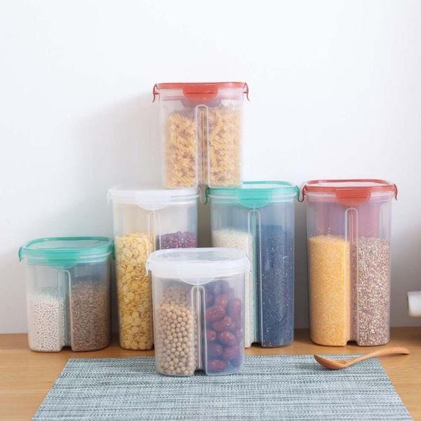 storage bottles & jars plastic container kitchen food separator box jar with cover rotatable large capacity
storage bottles & jars plastic container kitchen food separator box jar with cover rotatable large capacity