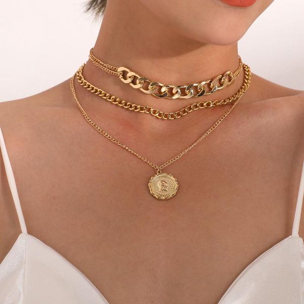 pendant necklaces multi-layer fashion circle shape portrait necklace creative personality punk lock thick clavicle chain jewelry, Silver
pendant necklaces multi-layer fashion circle shape portrait necklace creative personality punk lock thick clavicle chain jewelry, Silver