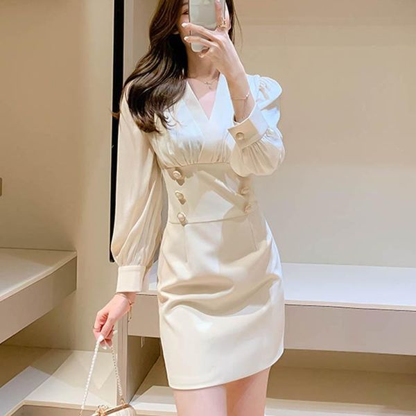 casual dresses fashion 2021 women spring long sleeve ruched solid color chiffon spliced pearls button elegant party dress, Black;gray
casual dresses fashion 2021 women spring long sleeve ruched solid color chiffon spliced pearls button elegant party dress, Black;gray