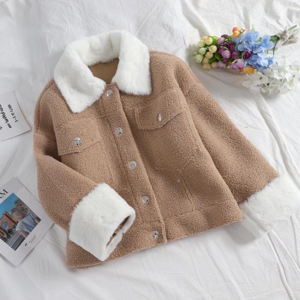 woman casual fashion long sleeve turn-down collar loose jacket autumn winter lamb wool coat female khaki pink white outwear women's jac, Black;brown 
woman casual fashion long sleeve turn-down collar loose jacket autumn winter lamb wool coat female khaki pink white outwear women's jac, Black;brown