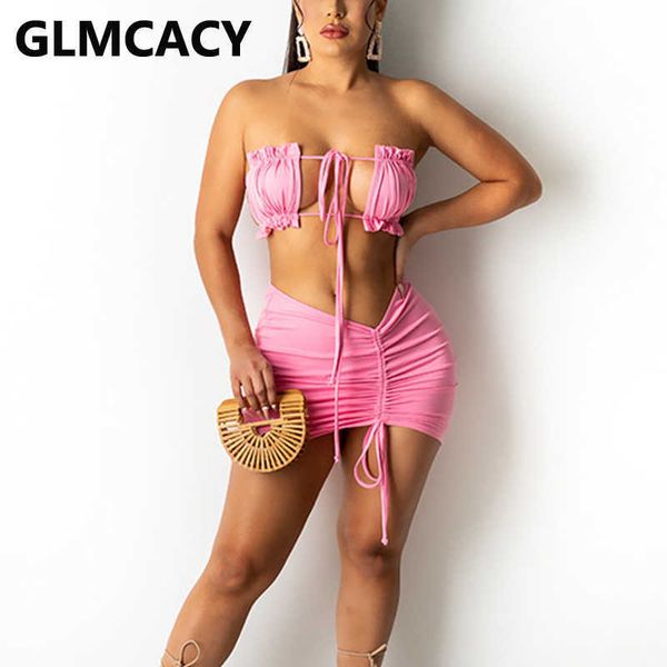 two piece summer beach suits tube & bodycon skirt set 210702, White 
two piece summer beach suits tube & bodycon skirt set 210702, White