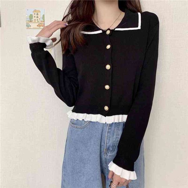 patched ruffles knit cardigan shirt women single-breasted buttons elastic crop sweater autumn winter female cardigans, White;black
patched ruffles knit cardigan shirt women single-breasted buttons elastic crop sweater autumn winter female cardigans, White;black