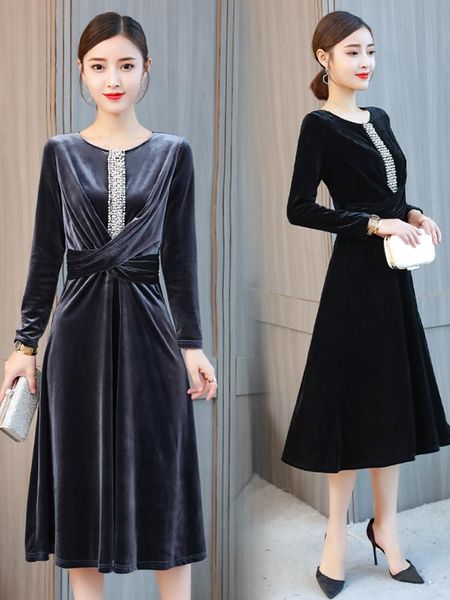 casual dresses winter women elegant autumn velvet dress long sleeve vintage korean ladies vestido midi e64-1702 kj4292, Black;gray
casual dresses winter women elegant autumn velvet dress long sleeve vintage korean ladies vestido midi e64-1702 kj4292, Black;gray
