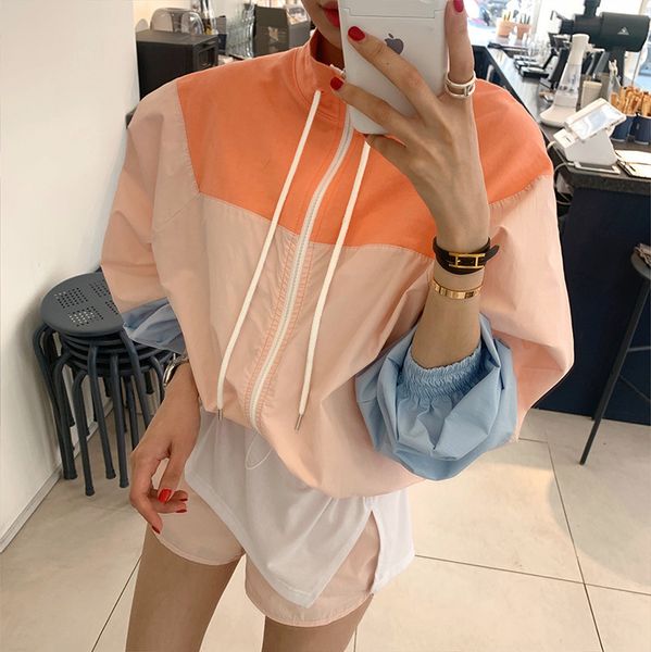 tracksuits summer lantern sleeve contrast color jacket stand collar coats + high waist shorts female women clothing 2 piece set, Gray
tracksuits summer lantern sleeve contrast color jacket stand collar coats + high waist shorts female women clothing 2 piece set, Gray