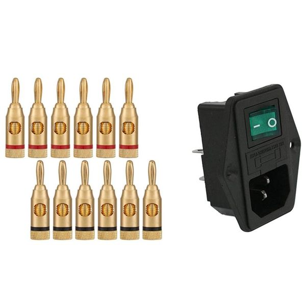 smart power plugs 1x ac 10a 250v iec320 c14 inlet module with neon lamp rocker switch & 12x gold-plated banana plug or connector
smart power plugs 1x ac 10a 250v iec320 c14 inlet module with neon lamp rocker switch & 12x gold-plated banana plug or connector
