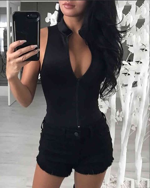 women summer elegant casual zipper front sleeveless bodysuit lady solid turndown collar sleeveless bodysuit 210415, Black;red
women summer elegant casual zipper front sleeveless bodysuit lady solid turndown collar sleeveless bodysuit 210415, Black;red
