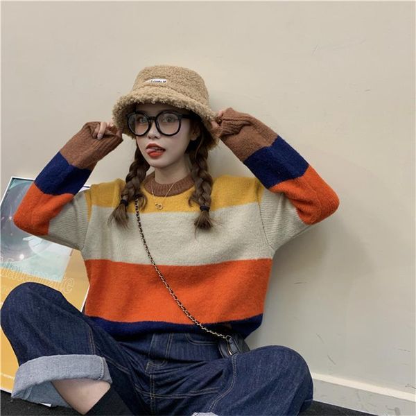 women's sweaters casual retro striped loose sweater japanese kawaii ulzzang female korean harajuku cute clothing for women, White;black
women's sweaters casual retro striped loose sweater japanese kawaii ulzzang female korean harajuku cute clothing for women, White;black