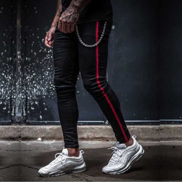 mens side stripe skinny fit black denim jeans hip hop streetwear solid color plus size slim lightweight cotton for men, Blue
mens side stripe skinny fit black denim jeans hip hop streetwear solid color plus size slim lightweight cotton for men, Blue