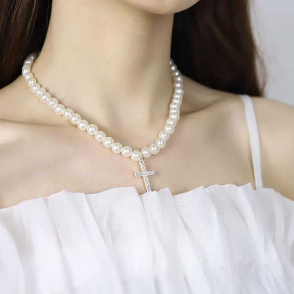 pendant necklaces simple and gentle personality pearl clavicle necklace french retro diamond cross long female gift, Silver
pendant necklaces simple and gentle personality pearl clavicle necklace french retro diamond cross long female gift, Silver