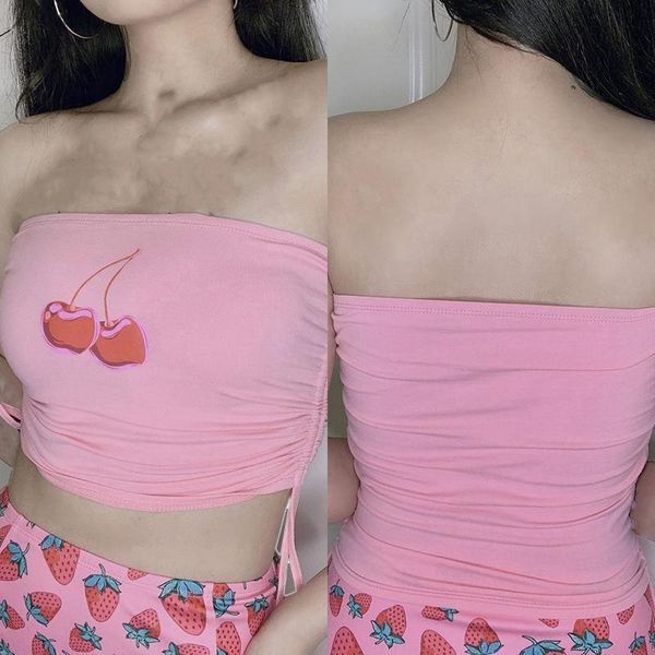 women's tanks & camis sweet strapless cherry graphic pink crop fashion lace up ruched hem backless tank summer outfits, White
women's tanks & camis sweet strapless cherry graphic pink crop fashion lace up ruched hem backless tank summer outfits, White