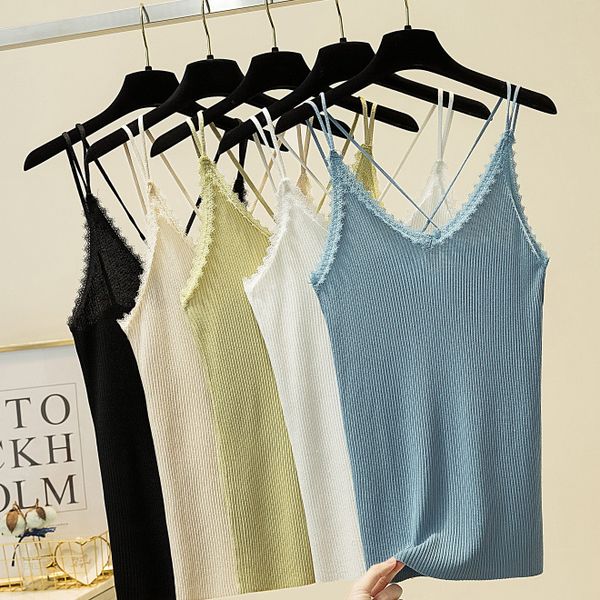 summer knitted v-neck lace women sling sleeveless vest female outer wear short bottom shirt casual camis 210420, White
summer knitted v-neck lace women sling sleeveless vest female outer wear short bottom shirt casual camis 210420, White