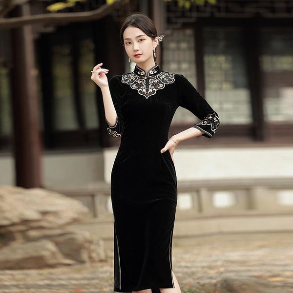 ethnic clothing black chinese traditional velour qipao autumn winter evening dress women embroidery beaded long cheongsam vestidos, Red
ethnic clothing black chinese traditional velour qipao autumn winter evening dress women embroidery beaded long cheongsam vestidos, Red