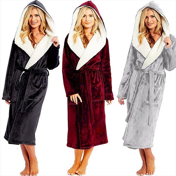 winter solid color plush women sleepwear lengthened shawl bathrobe home clothes long sleeved robe homewear, Black;red
winter solid color plush women sleepwear lengthened shawl bathrobe home clothes long sleeved robe homewear, Black;red