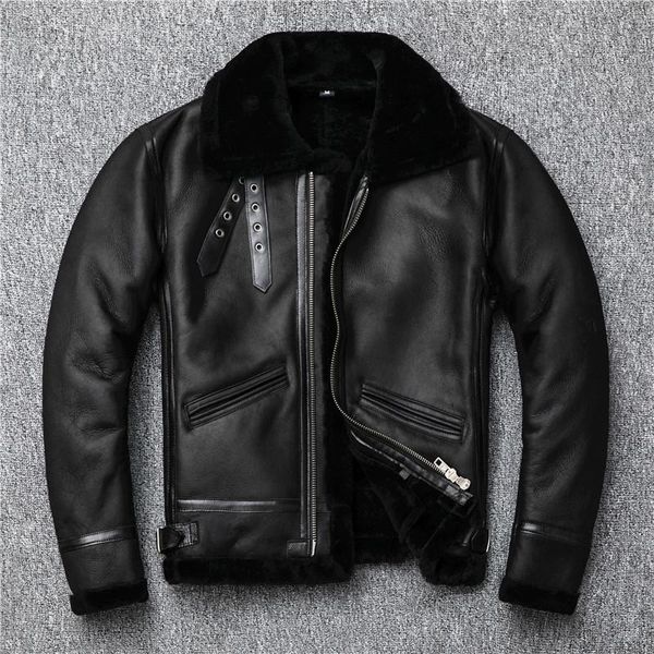 men's leather & faux b3 jacket for men shearling vintage sheepskin genuine fur coat, Black
men's leather & faux b3 jacket for men shearling vintage sheepskin genuine fur coat, Black