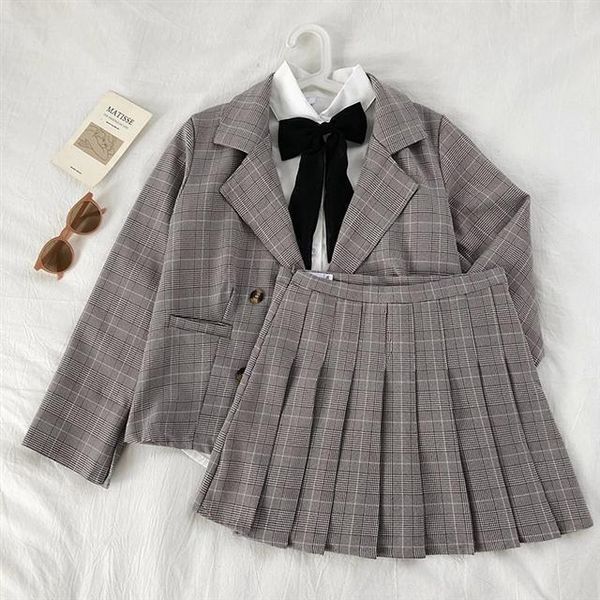 women suit korean pleated plaid skirt coat solid lace up shirt student jackets blazer women's suits & blazers, White;black
women suit korean pleated plaid skirt coat solid lace up shirt student jackets blazer women's suits & blazers, White;black