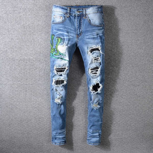 fashion streetwear men jeans elastic slim fiy destroyed ripped denim punk trousers embroider designer hip hop pants, Blue
fashion streetwear men jeans elastic slim fiy destroyed ripped denim punk trousers embroider designer hip hop pants, Blue