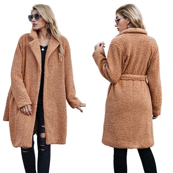 women's wool & blends women winter fuzzy plush long sleeve coat lapel collar belted jacket overcoat, Black
women's wool & blends women winter fuzzy plush long sleeve coat lapel collar belted jacket overcoat, Black