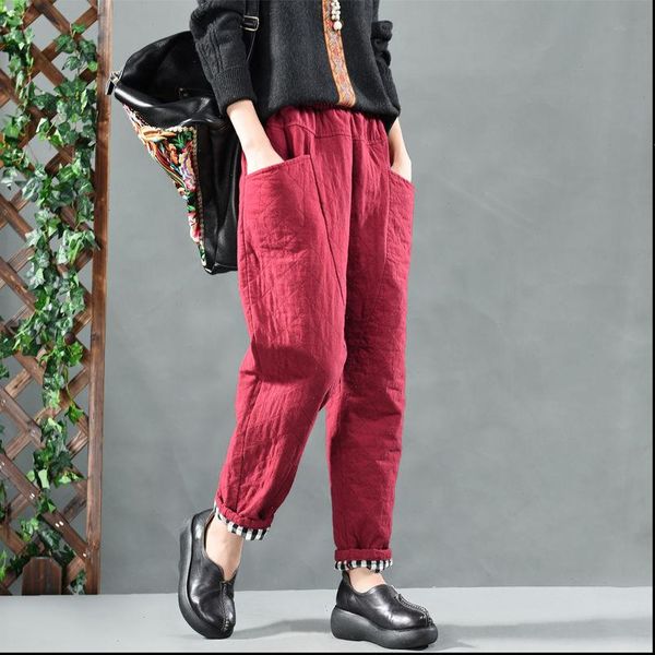 autumn winter women capris arts style elastic waist loose linen harem pants quilted cotton big pocket vintage s404, Black;white
autumn winter women capris arts style elastic waist loose linen harem pants quilted cotton big pocket vintage s404, Black;white