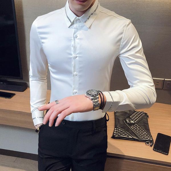 british style men tuxedo shirt long sleeve fashion 2021 simple slim fit casual formal wear office blouse homme black/white 3xl- men's, White;black
british style men tuxedo shirt long sleeve fashion 2021 simple slim fit casual formal wear office blouse homme black/white 3xl- men's, White;black