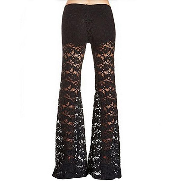 women's pants & capris spring summer autumn womenlace flowers out the double perspective trousers flared female, Black;white 
women's pants & capris spring summer autumn womenlace flowers out the double perspective trousers flared female, Black;white