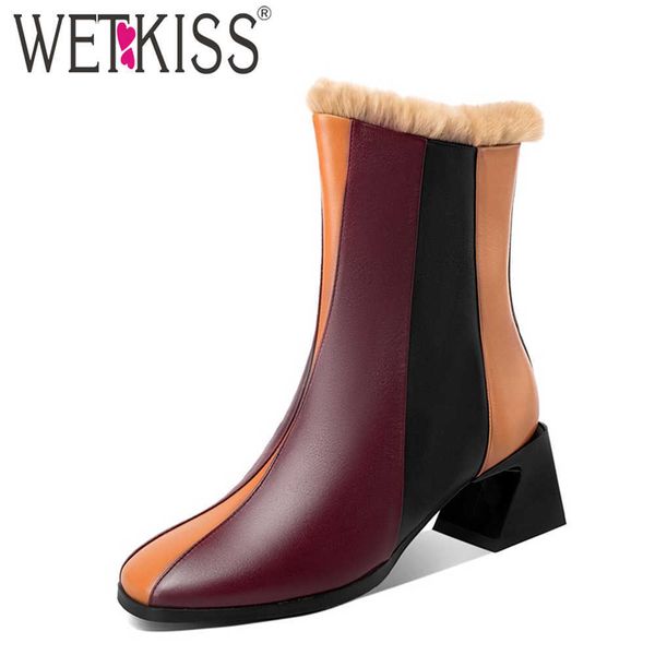 wetkiss women genuine leather ankle boots square toe strange heeled side zip fashion warm short plush booties winter boots 210630, Black
wetkiss women genuine leather ankle boots square toe strange heeled side zip fashion warm short plush booties winter boots 210630, Black