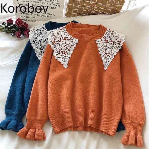korobov pull femme o neck long sleeve lace patchwork knitted sweaters women casual loose korean chic sweet pullover jumpers 210430, White;black
korobov pull femme o neck long sleeve lace patchwork knitted sweaters women casual loose korean chic sweet pullover jumpers 210430, White;black