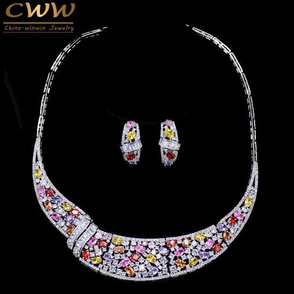 brand multi color cubic zirconia elegant choker cz wedding party women necklace earrings jewelry sets for brides t219 210714, Silver
brand multi color cubic zirconia elegant choker cz wedding party women necklace earrings jewelry sets for brides t219 210714, Silver