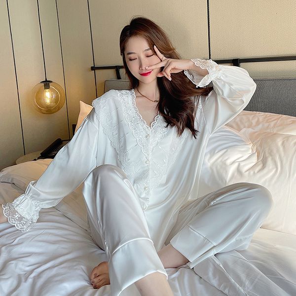 summer lace trim princess collar pajamas sleepwear autumn ice silk long sleeve trousers suit womens nightwear pyjamas set, Black;red
summer lace trim princess collar pajamas sleepwear autumn ice silk long sleeve trousers suit womens nightwear pyjamas set, Black;red