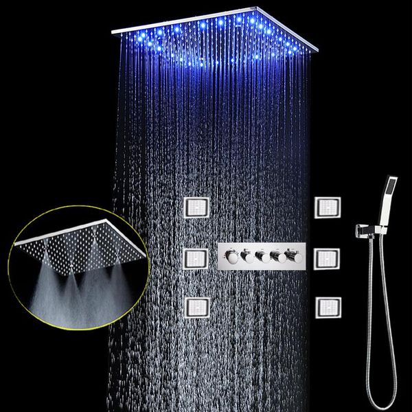 

bathroom rain shower set 16/20inch sus304 ceiling led heads system thermostatic mixer faucets massages body jets sets