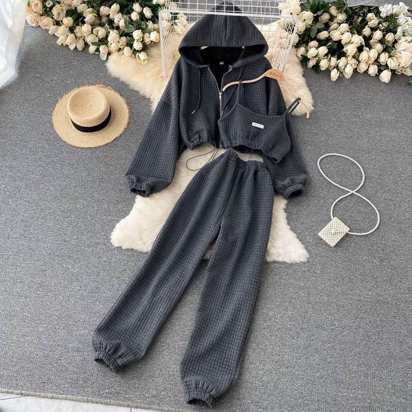 women's two piece pants street casual suit women 2021 autumn winter short hooded zip cardigan jacket+vest+high waist sweatpants 3-piece, White
women's two piece pants street casual suit women 2021 autumn winter short hooded zip cardigan jacket+vest+high waist sweatpants 3-piece, White