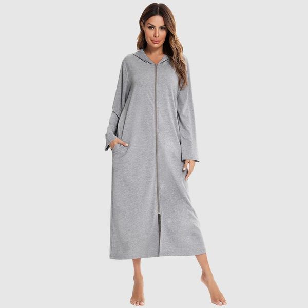 women autumn winter nightgown dress hooded pocket zip up long sleeve loungewear housecoat casual loose sleepwear dresses, Black;gray
women autumn winter nightgown dress hooded pocket zip up long sleeve loungewear housecoat casual loose sleepwear dresses, Black;gray