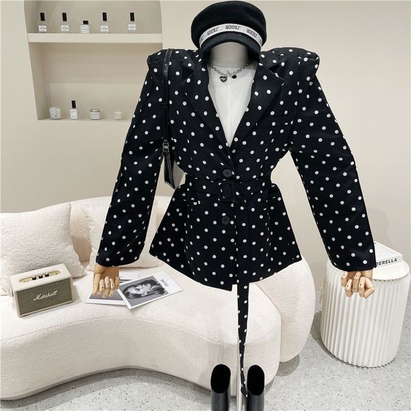 blazers female spring summer niche fashion design lapel thin blazer dot waist suit, White;black
blazers female spring summer niche fashion design lapel thin blazer dot waist suit, White;black