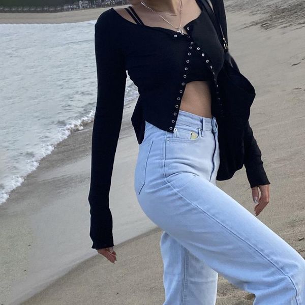 women's t-shirt fashion 2021 summer solid color long sleeve v-neck breasted slim casual female en*, White
women's t-shirt fashion 2021 summer solid color long sleeve v-neck breasted slim casual female en*, White