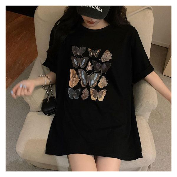 women's t-shirt 2021 casual women butterfly printed female short sleeve summer round neck net red loose hong kong style black, White
women's t-shirt 2021 casual women butterfly printed female short sleeve summer round neck net red loose hong kong style black, White