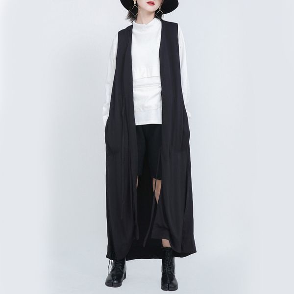 jacket msxu female dark sleeveless vest, wild loose and long, Black;brown
jacket msxu female dark sleeveless vest, wild loose and long, Black;brown