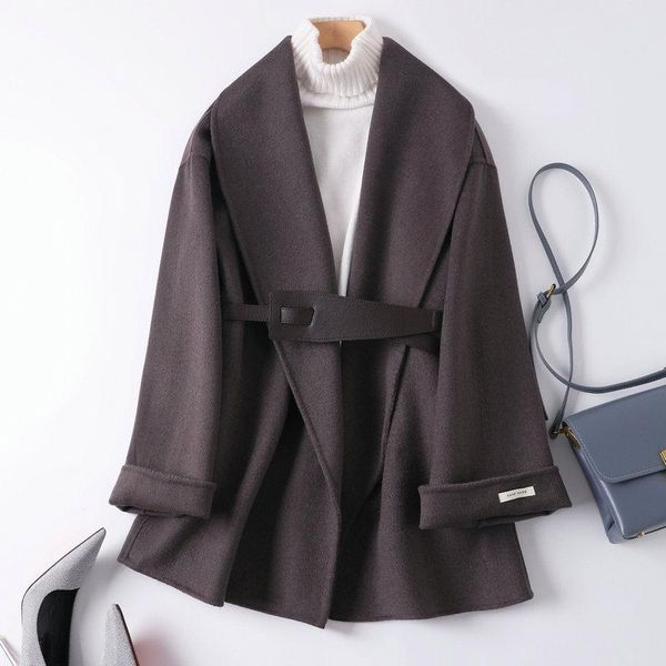women's wool & blends brown short double face cashmere coat fall / winter 2021 simple and loose woolen, Black
women's wool & blends brown short double face cashmere coat fall / winter 2021 simple and loose woolen, Black