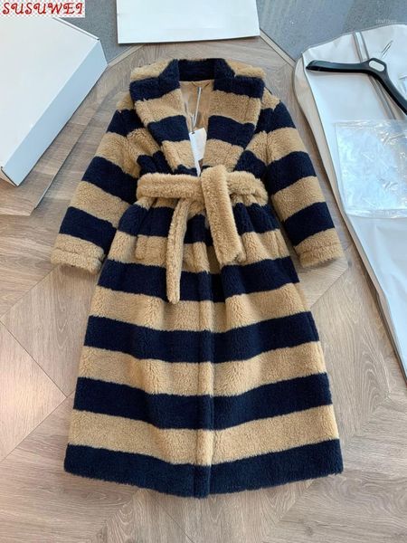 women's wool & blends 2021 luxury design plush alpaca silk blend premium quality wrap striped bear coat, Black
women's wool & blends 2021 luxury design plush alpaca silk blend premium quality wrap striped bear coat, Black