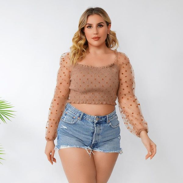 women's t-shirt 4xl plus size crop women 2021 fashion summer slach neck mesh see through long sleeve polka dot beach tee shirts, White
women's t-shirt 4xl plus size crop women 2021 fashion summer slach neck mesh see through long sleeve polka dot beach tee shirts, White