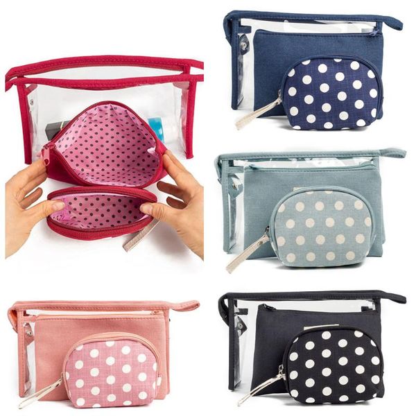 3pcs/set polka dots transparent bag pvc lady travel cosmetic bags women zipper make up pocket handbags key coin wallets purses & cases
3pcs/set polka dots transparent bag pvc lady travel cosmetic bags women zipper make up pocket handbags key coin wallets purses & cases