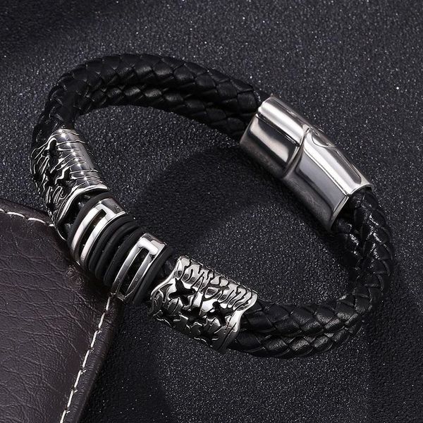 charm bracelets fashion double layer black leather woven bracelet men women stainless steel accessories braided magnetic buckle gifts, Golden;silver
charm bracelets fashion double layer black leather woven bracelet men women stainless steel accessories braided magnetic buckle gifts, Golden;silver