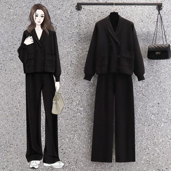 women's two piece pants plus size spring autumn sweater set women 2021 knit casual wide leg suit korean female outfits m1209, White
women's two piece pants plus size spring autumn sweater set women 2021 knit casual wide leg suit korean female outfits m1209, White