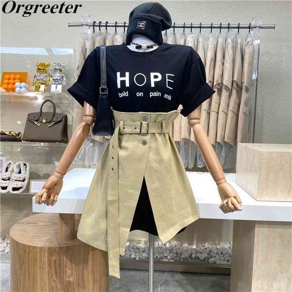 korean two piecetshirt dress sets summer short sleeve letter printted simple long tshirt with belt irregular skirt suit 210602, White
korean two piecetshirt dress sets summer short sleeve letter printted simple long tshirt with belt irregular skirt suit 210602, White