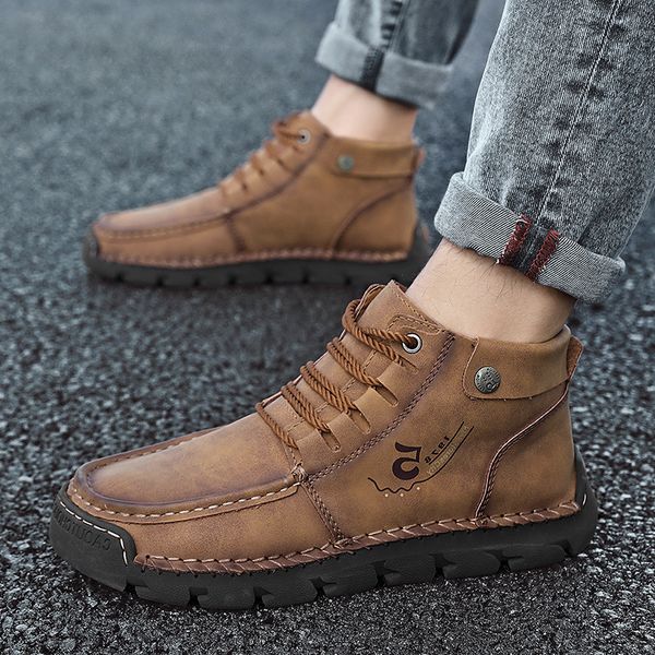 2021 new large men's casual handmade boots autumn and winter leather snow plush high shoes, Black
2021 new large men's casual handmade boots autumn and winter leather snow plush high shoes, Black