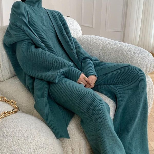 women's two piece pants elegant knitted suit three set winter ladies solid knit bandage cardigan pullover wide leg female, White
women's two piece pants elegant knitted suit three set winter ladies solid knit bandage cardigan pullover wide leg female, White