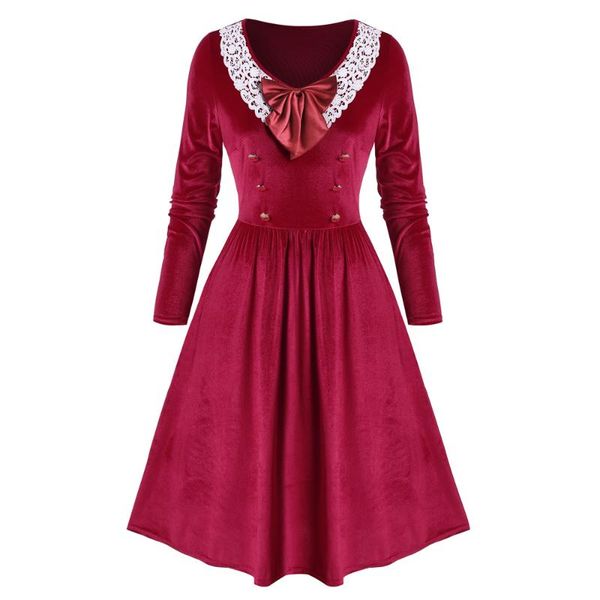 casual dresses 2021 plus size bowknot velvet lace insert dress elegance l~5xl red women retro autumn long sleeves vintage vestidos, Black;gray
casual dresses 2021 plus size bowknot velvet lace insert dress elegance l~5xl red women retro autumn long sleeves vintage vestidos, Black;gray
