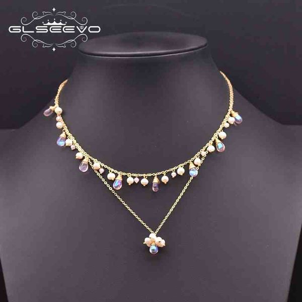 glseevo natural pearl charm pendant necklace for women wedding gift romantic double czech glass handmade luxury jewelry gn0232, Silver
glseevo natural pearl charm pendant necklace for women wedding gift romantic double czech glass handmade luxury jewelry gn0232, Silver