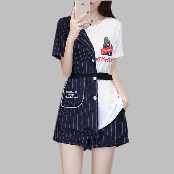 two piece dress casual striped long shirt and shorts 2 set summer high street letter print patchwork elastic waist short suit, White
two piece dress casual striped long shirt and shorts 2 set summer high street letter print patchwork elastic waist short suit, White