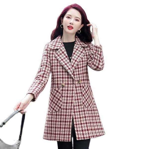 women's wool & blends autumn winter latticeladies add cotton woolen coat fashion mid-length slim pocket cloth female jacket 2021, Black
women's wool & blends autumn winter latticeladies add cotton woolen coat fashion mid-length slim pocket cloth female jacket 2021, Black